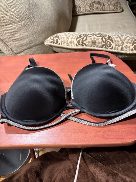 Victoria's Secret Other - Victoria's Secret Black Padded Underwire Bra with Silver Rhinestone Trim size 38